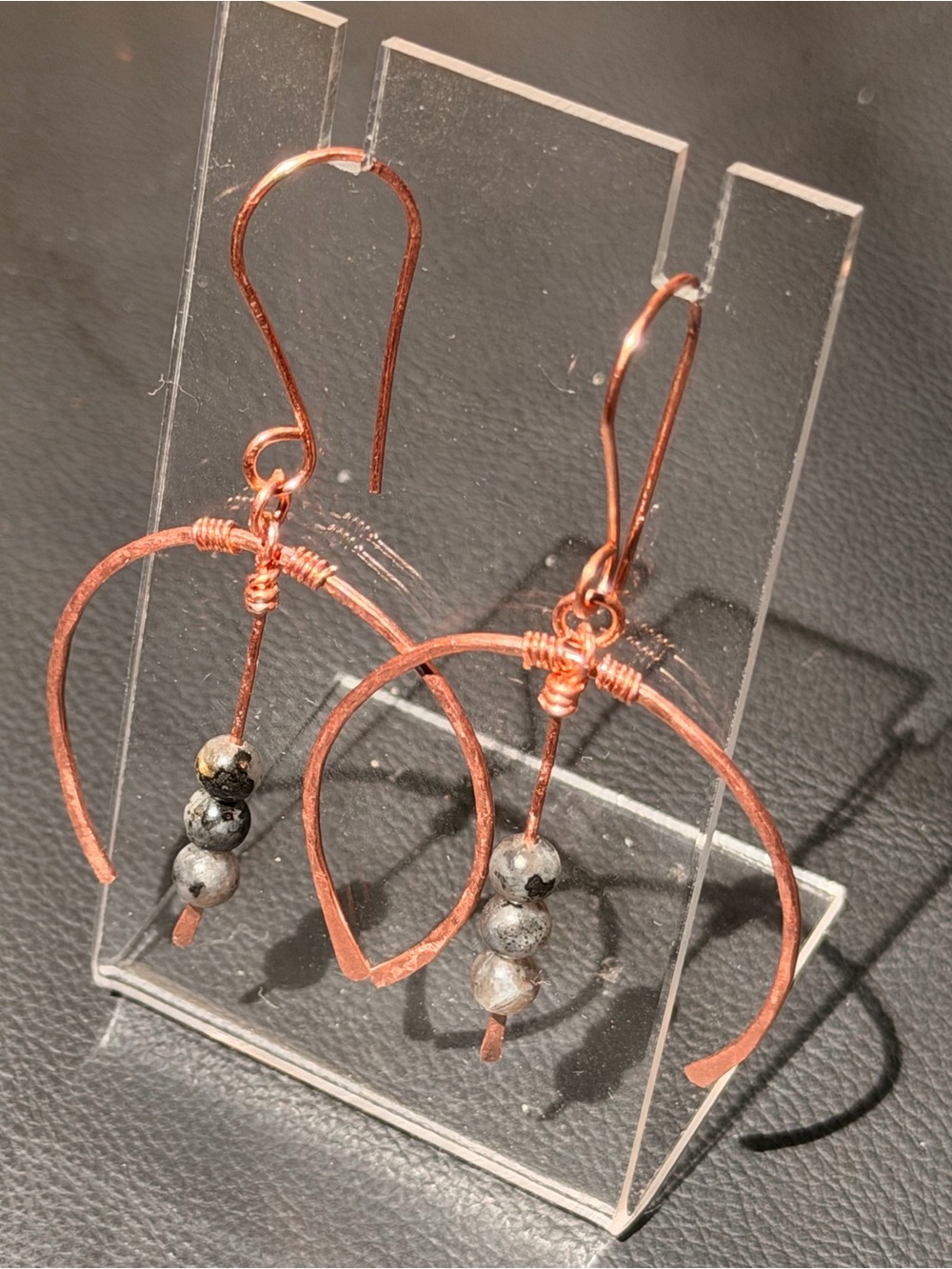 Copper and Labradorite Gemstone Earrings hand forged wire wrapped